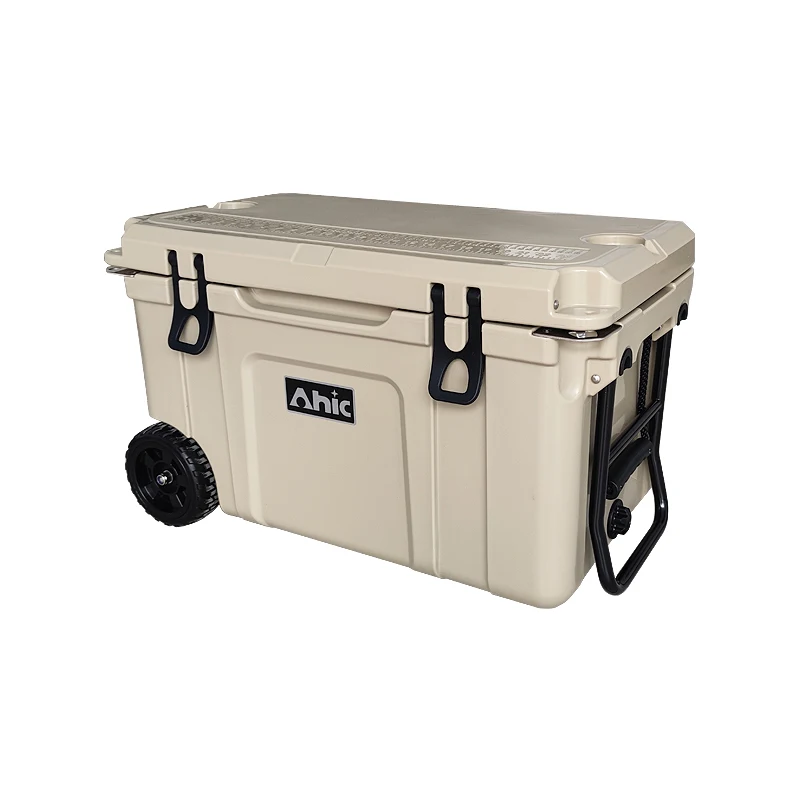 Waterproof IPX4 Comfortable Portable Coolers ice box with two wheels and stainless steel handle