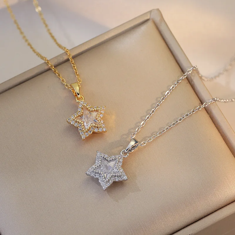 Star Micro-inlaid Pendant Temperament Simple Niche All-match Light Luxury Personality Clavicle Necklace