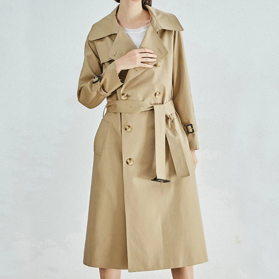 High Quality Winter Ladies Plus Size Khaki Trench Coat Custom Logo Solid Color Double-Breasted Women Long Trench Coat