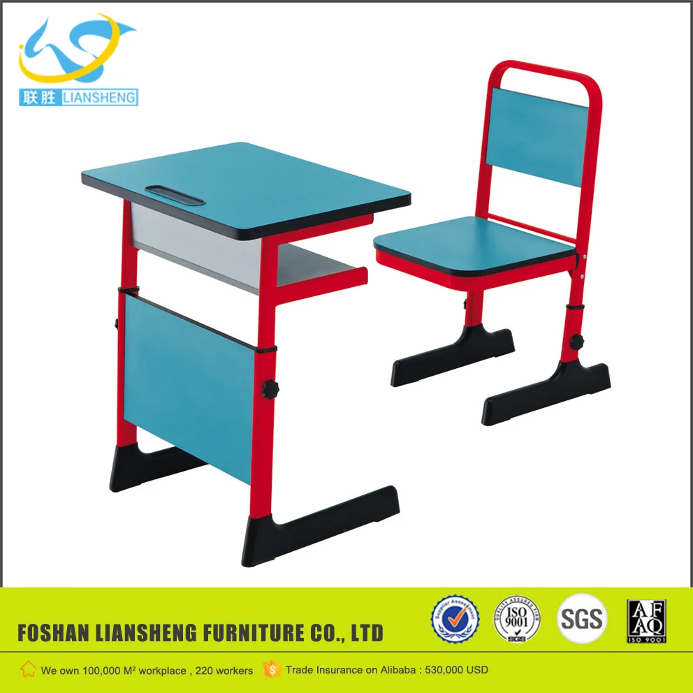 Adjustable top grade student study desk table and chair