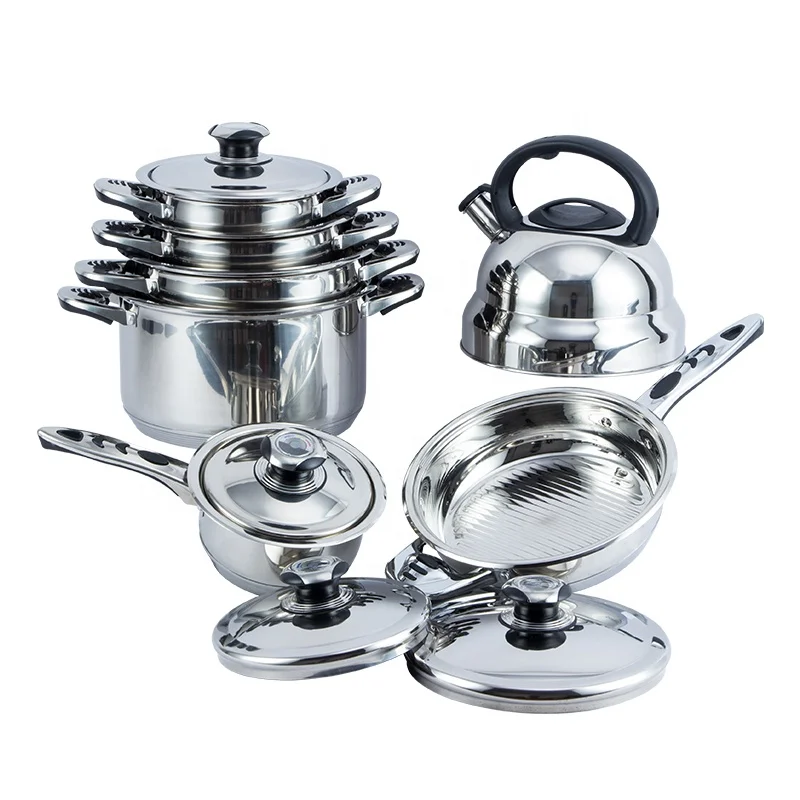 14/16pcs double handles pot sets OEM Customized surgical 201/304 stainless steel nonstick cookware set