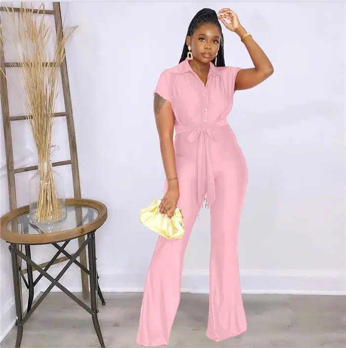 N8513-latest products 2022 turn down collar elegant jumpsuit for ladies african plus size jumpsuits