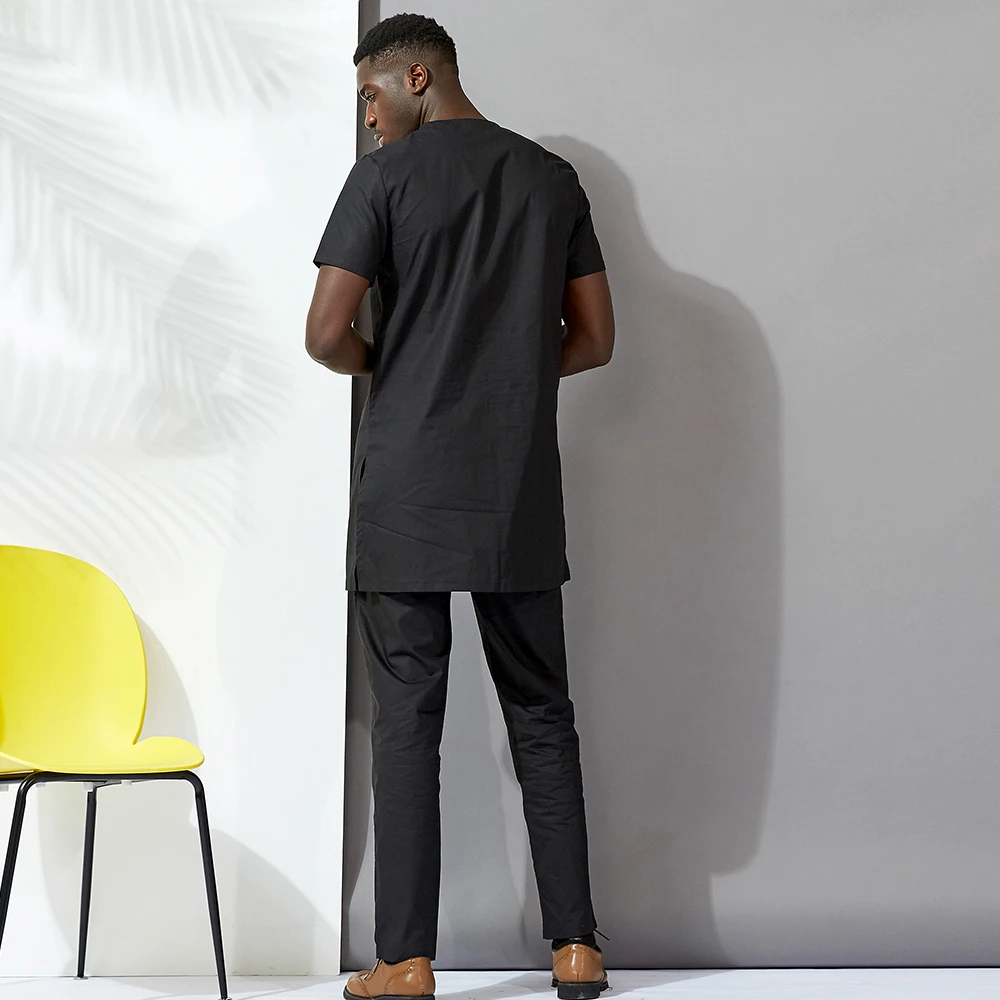 DH137 Продажа рубашки с коротким рукавом и брюки из Африканской ткани для мужчин под заказ комплект из двух предметов