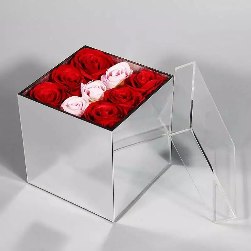 JAYI Luxury Clear Acrylic Forever Flower Box Acrylic Boxes for Preserved Flowers