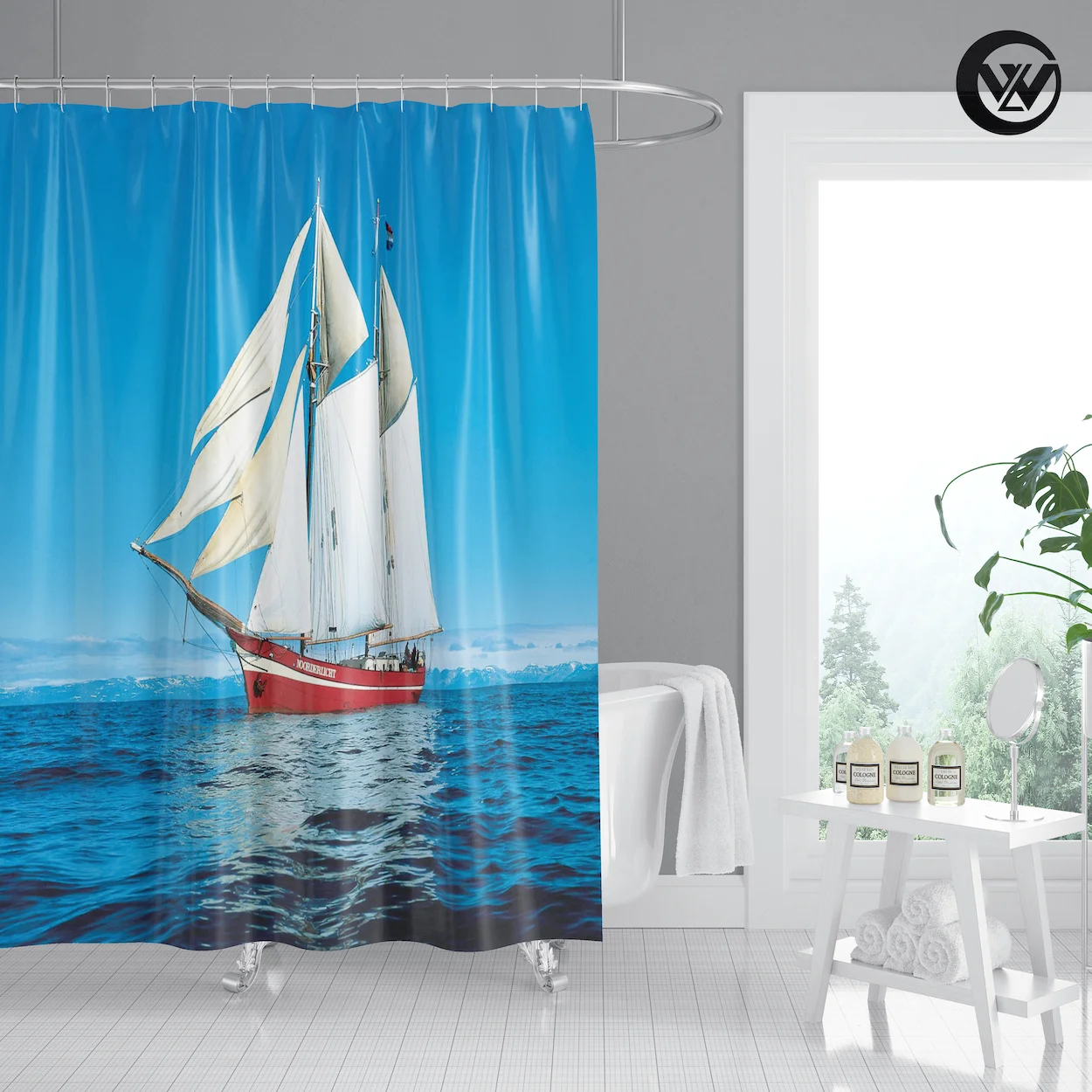 Скандинавская винтажная занавеска с принтом парусника для ванной комнаты в отеле, Экологически чистая морская ткань с принтом, Детская занавеска для душа в отеле/