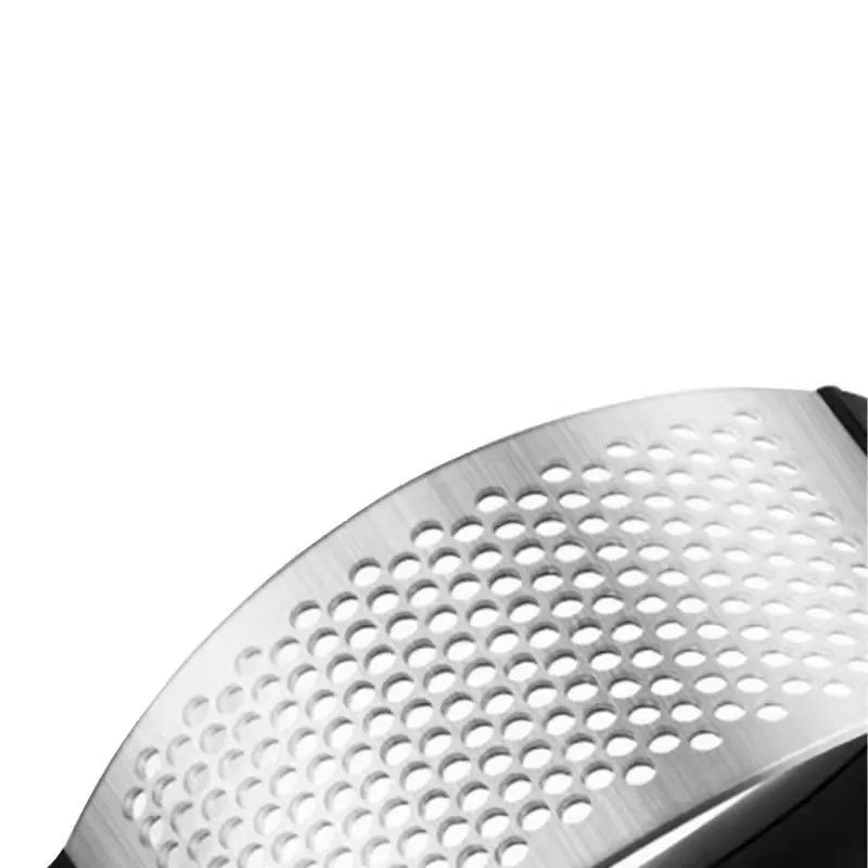 Hot selling kitchenware set stainless steel manual garlic press garlic crusher curved with plastic handle