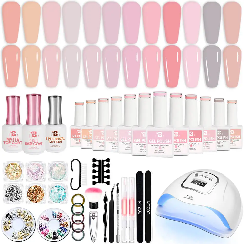 OEM Nail Polish Kit Factory BOZLIN 12 Colors 10ml Soak Off Gel Nail Polish Kit with UV Lamp and Manicure Tools