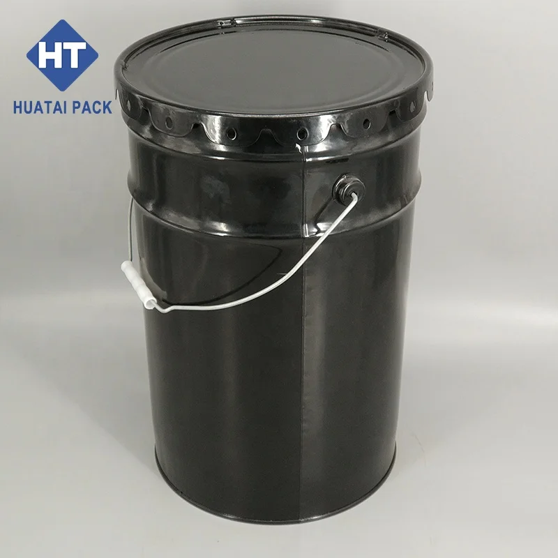 China Manufacturer 25L Black Color Tin Pail Open Head Paint Bucket with Crimping Lid