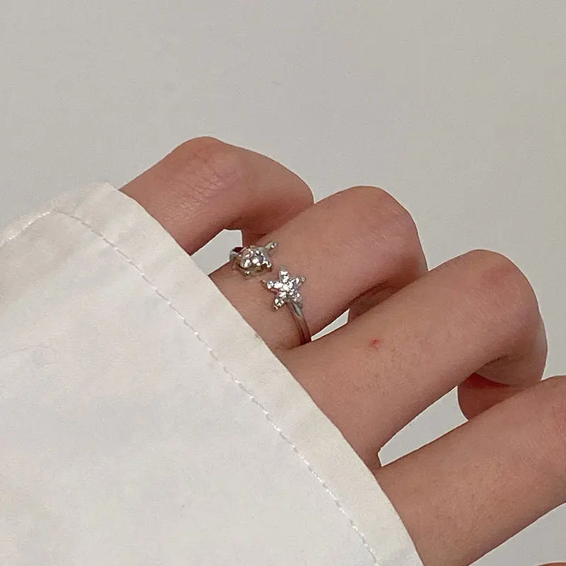 Wholesale Cute 925 Sterling Silver Starfish Sea Turtle Open Rings for Women