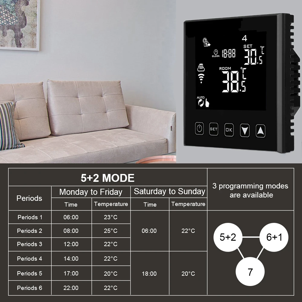 Smart Thermostat Warm Floor Programmable Google Room Wifi Touch Digital Screen Temperature Controller Heating Floor Tiles