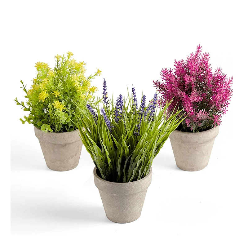 PRIMAISON Artificial Lavender Flowers Plants potted Set Decorative Faux Plastic Plants In & Outdoor DIY Decor plants Gift Set