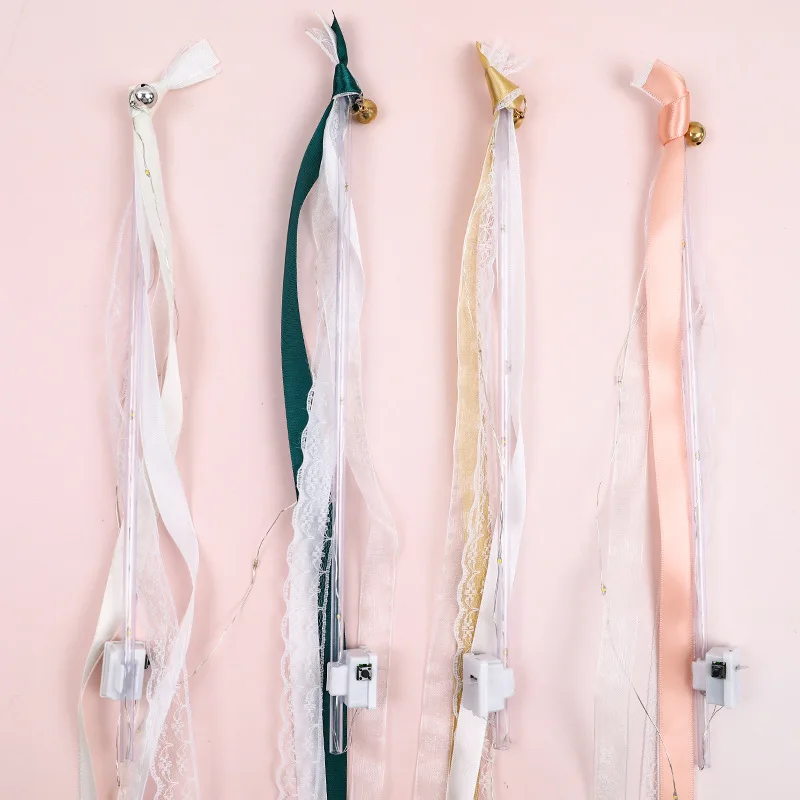 New Factory Designs Wedding Decorations Polyester Ribbons 3 In 1 Bell Led light tube Magic sticks Party Supplies Fairy Stick