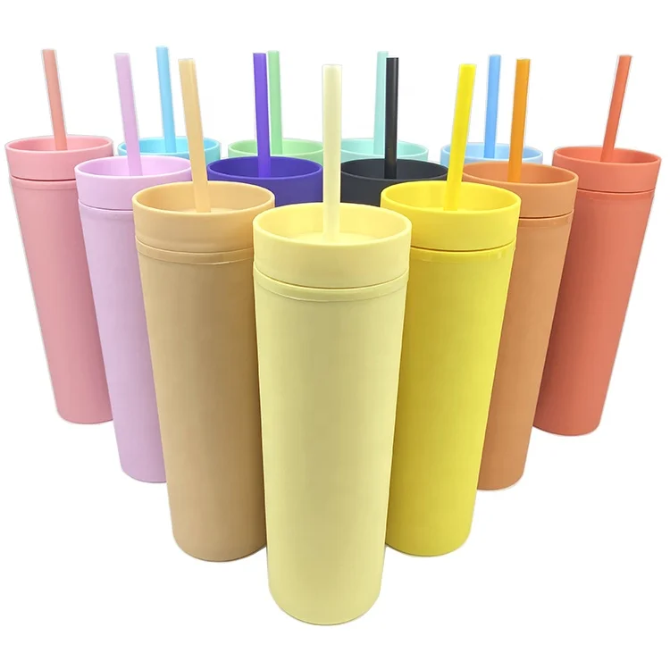 
Personalized Skinny TUMBLERS Matte Pastel Colored Acrylic Tumblers 16oz Double Wall Plastic Tumblers With Straw travel mug 