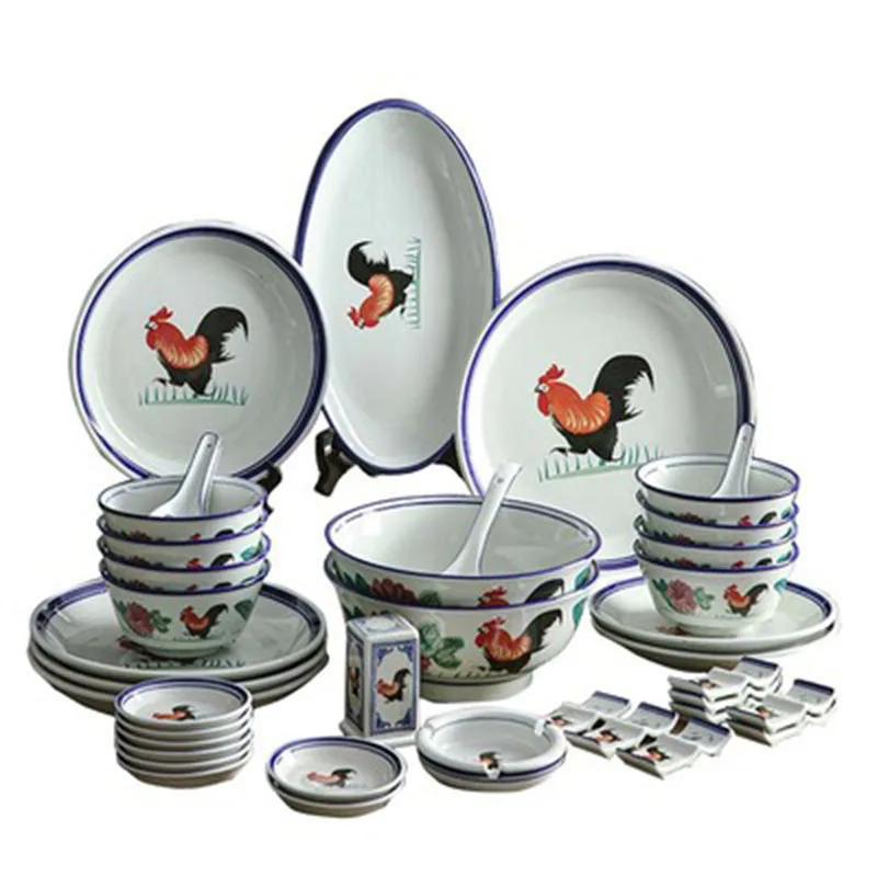 Vintage Chicken rooster design Dinner Set china Ceramic Melamine Crockery Dinnerware Sets