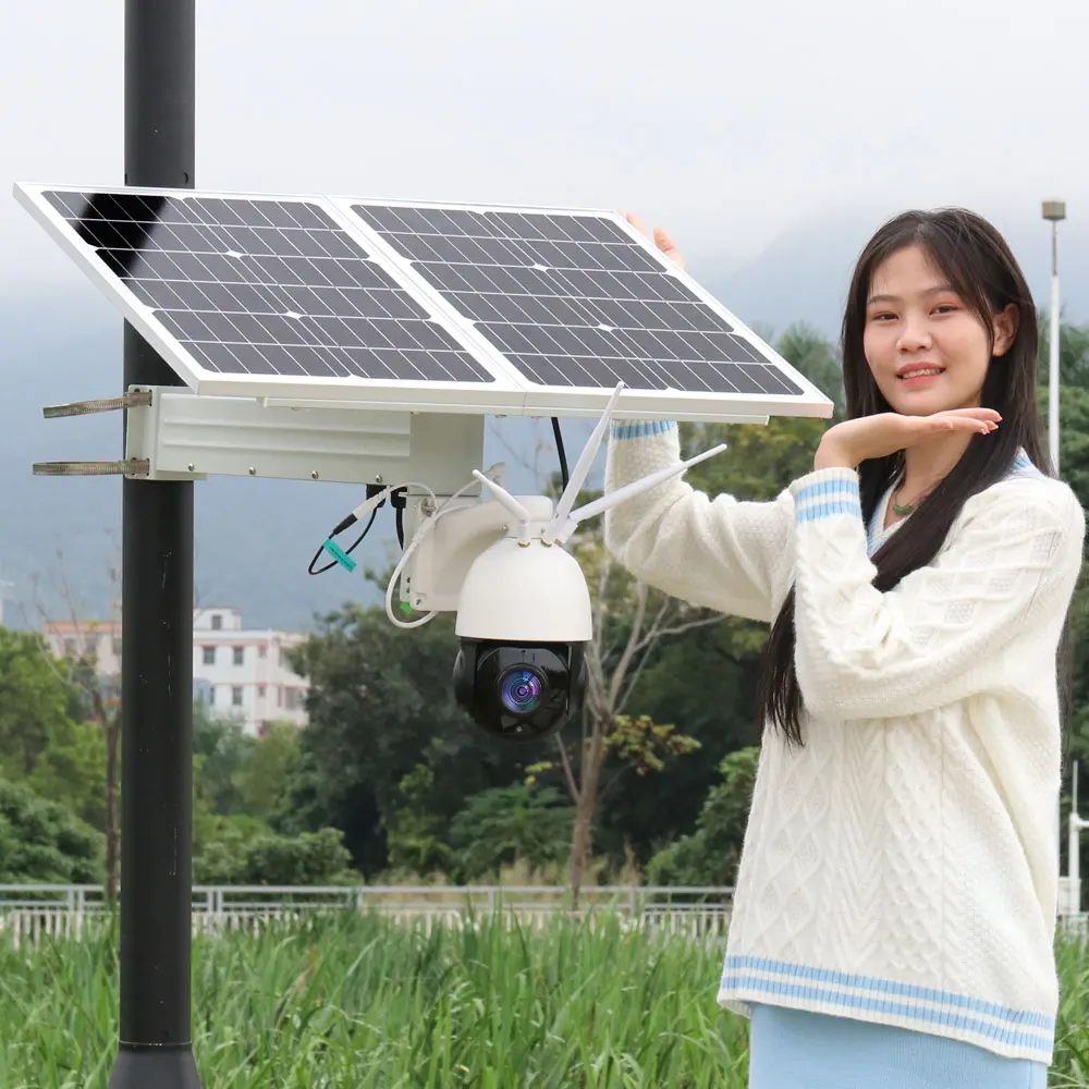 TecDeft Security Camera Solar CCTV HD 8MP Human Detection System Wifi 30X Zoom Speed Dome IP PTZ 4G Network Solar Battery Camera