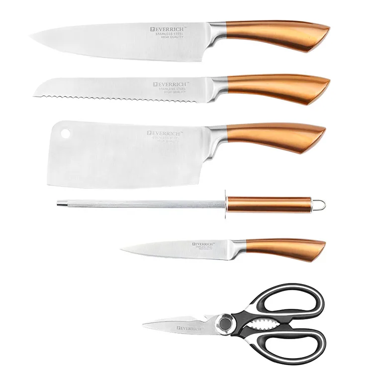 8pcs Golden Knife Handle Stainless Steel Colorful Kitchen Knife Set With Acrylic Stand