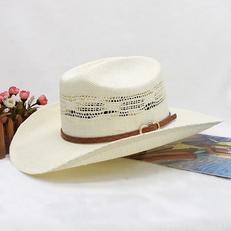 LIHUA Summer Daily Use Western Cowboy Hat for Men Character Style Paper Braid Straw Hat with Ribbon Material for Sports Casual W