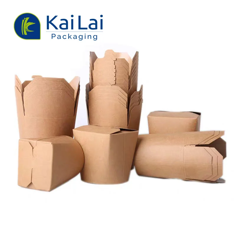 Custom Recycled Biodegradable Disposable Rice Pasta Food Container Noodles Takeaway Packing Box 16oz Kraft Paper Box for Noodles