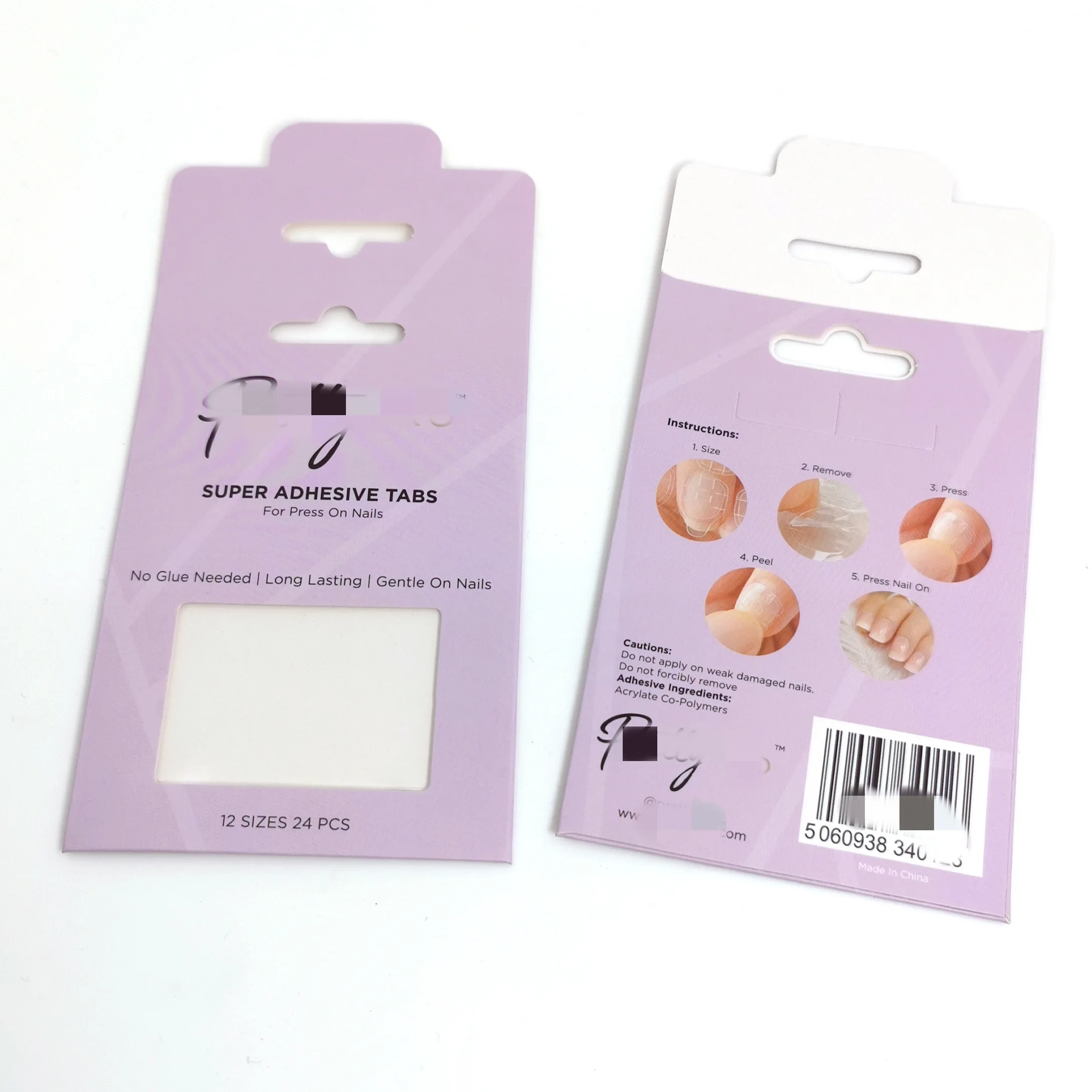 custom logo biodegradable cardboard paper envelope packaging for press on nail with die cut hole