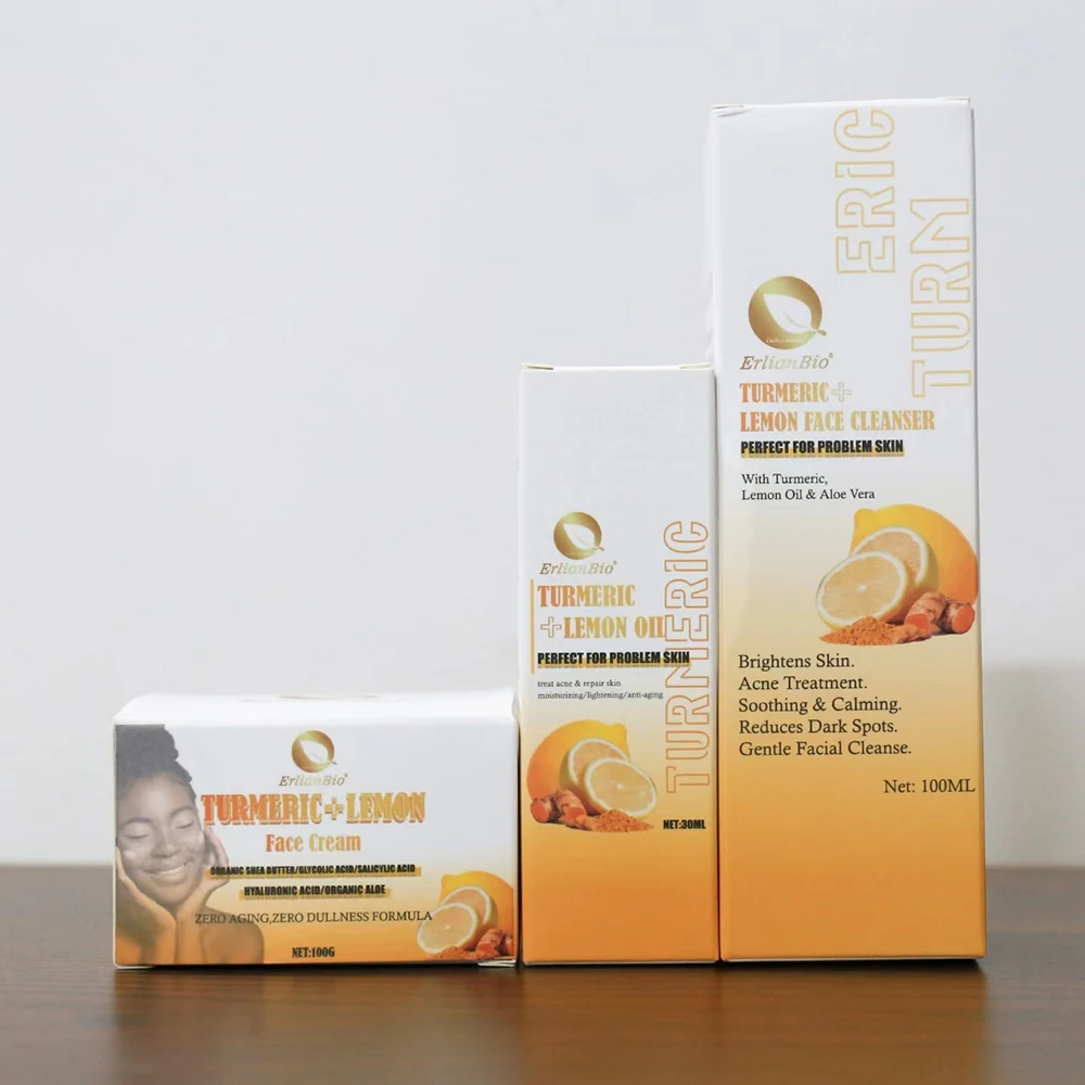 Turmeric Brightening Skin Set Acne Spot Removal Facial Cleaning Moisturizing Serum Cream Face Cleansing  Skincare Set