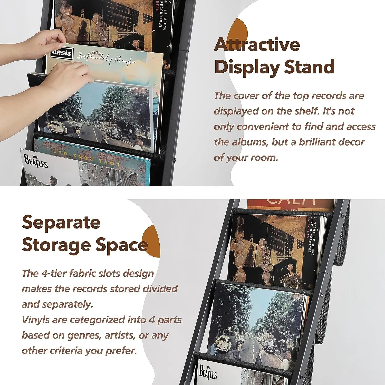 Vinyl Record Storage Record Holder Up to 150 Albums Record Stand with 4 Tier Vinyl Holder Display Shelf