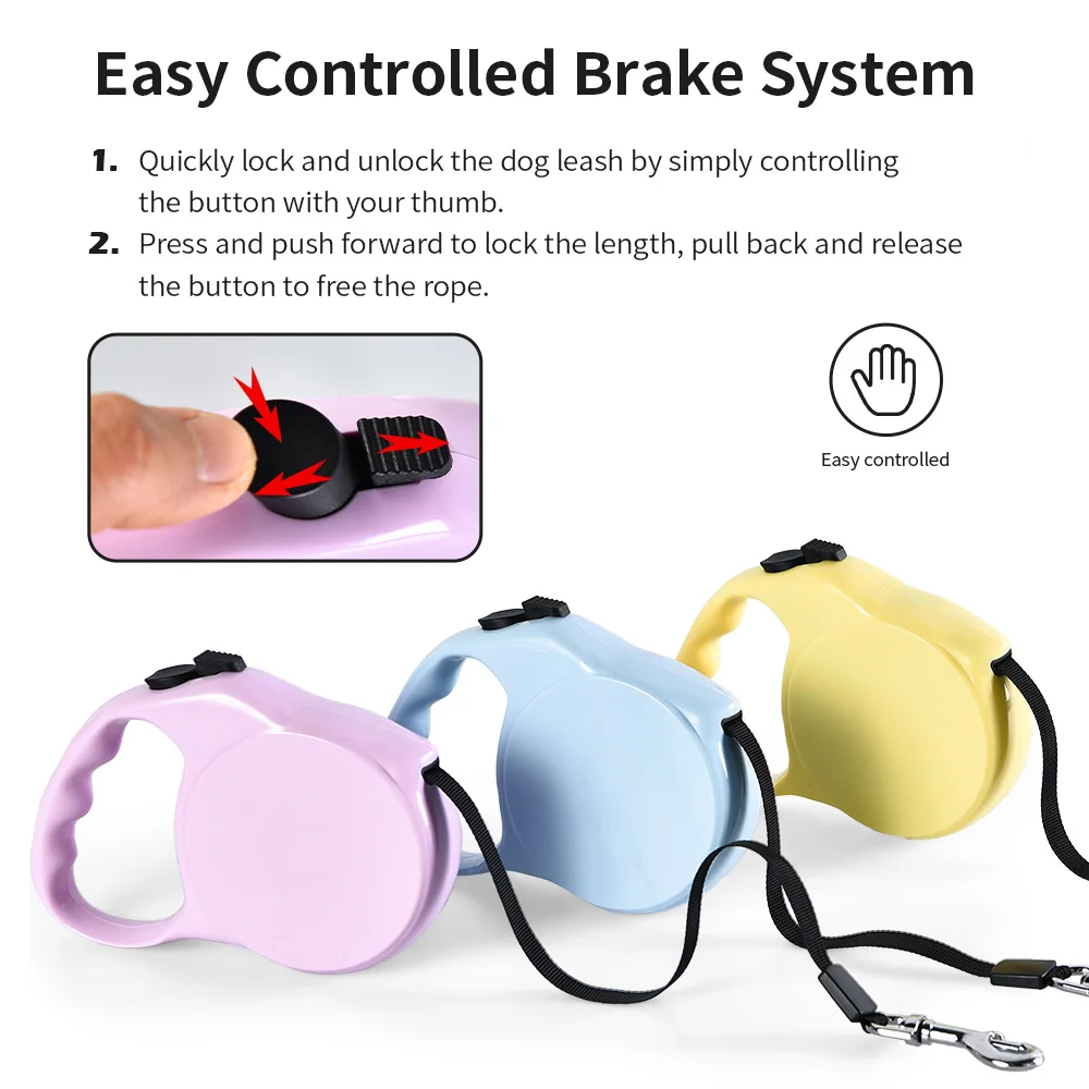 OEM Custom Colourful Pet Auto Retractable Dog Leash Traction Tape 5M Novel Shape Retractable Dog Leash with One-key lock