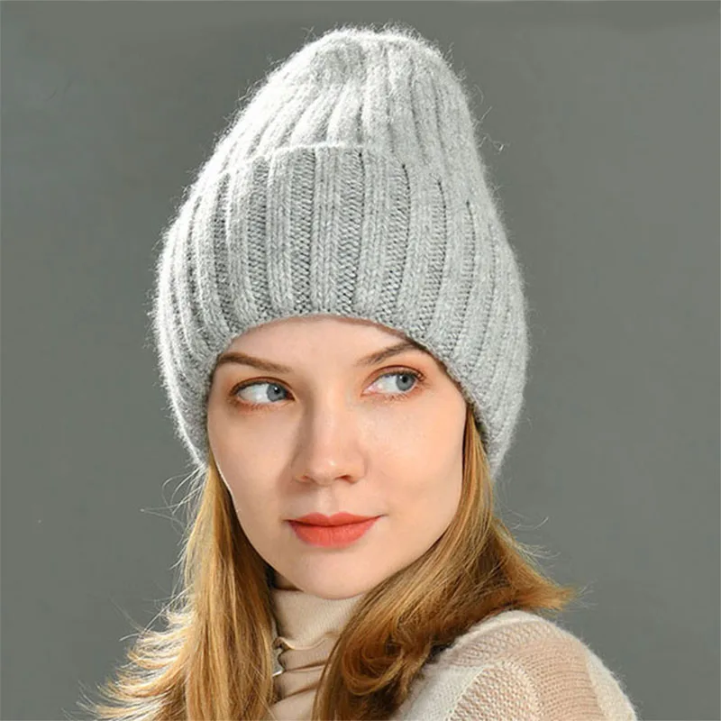 Wholesale Winter Knitted Cashmere Wool Beanie Hats Women Silk Lined Beanies Custom Logo Soft Cuffed Satin Lined Beanie Hat