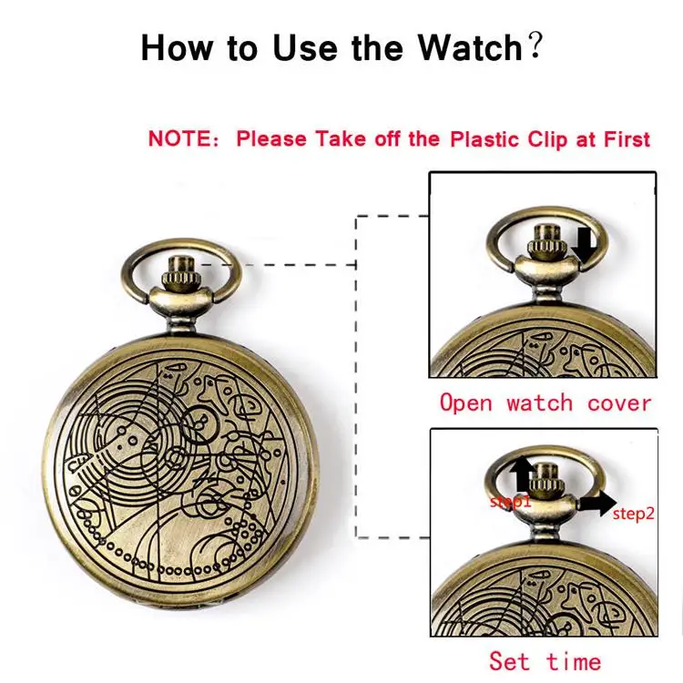Wholesale Jewelry Necklace Clock Vintage Steampunk Accessories Dr Who Pocket Watch with Chain for Men Gift
