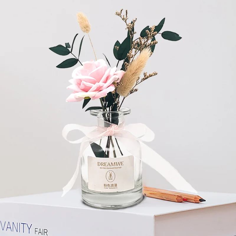 Factory Directly Fashionable Vintage Glass Bottle Fragrance Air Freshener Bathroom Hotel Dried Flower Reed Diffuser With Stick