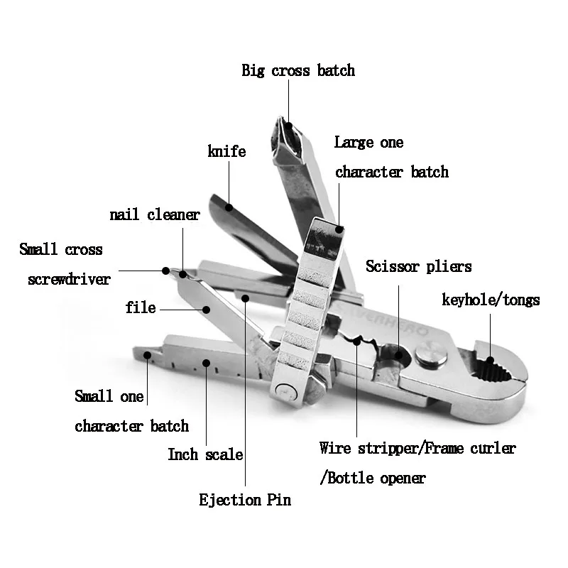 Survival Pocket  Multitool folding  Pocket Tool with screwdriver,knife ,ruler, file for Hiking with bottle opener custom logo