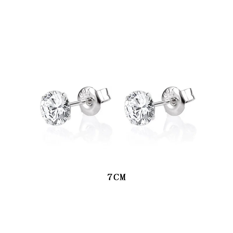 Cubic Zirconia 3mm 4mm 5mm 6mm 7mm 8mm Silver Earring Set Hypoallergenic Round Shape Diamond Rhodium Plated Stud Earrings