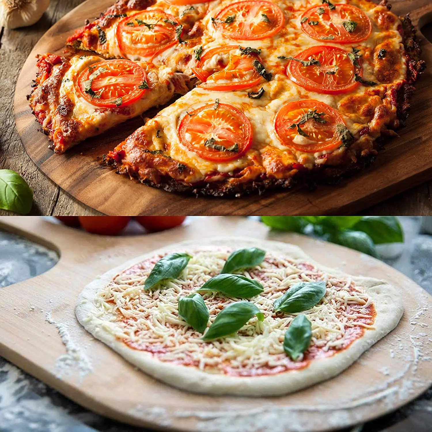 Grill Set of 2 Pizza Tool, Baking Stone for Oven, Gril and BBQ Pizza Stone Bamboo Wood Pizza Peel