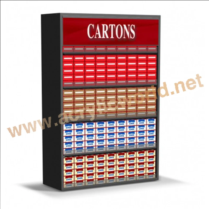 cigarette display acrylic cigarette shelf / plastic pusher for sale, PS cigarette display with pusher