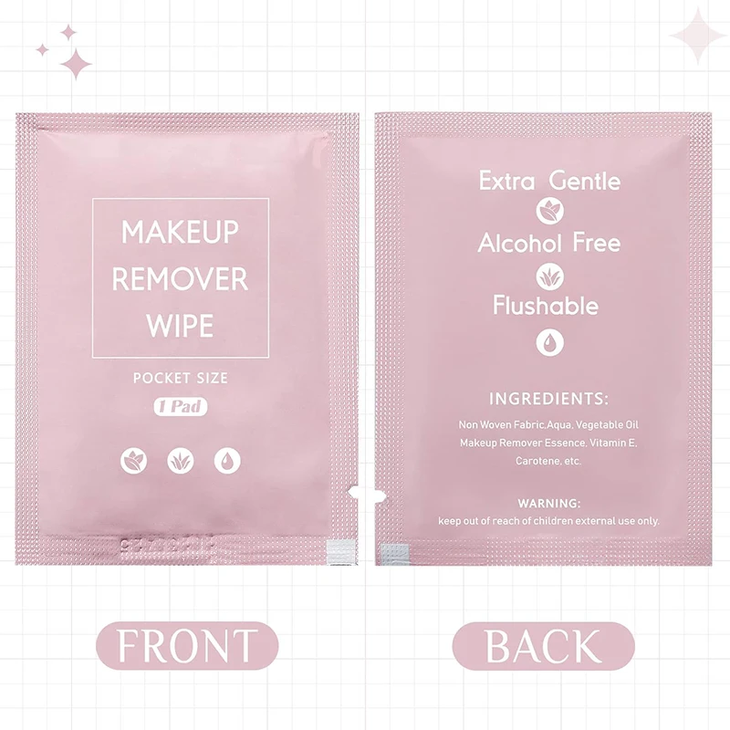 Pocket Size Pink Disposable Dissolves Heavy Makeup Remover Cleansing Face Wipes Individually Wrapped