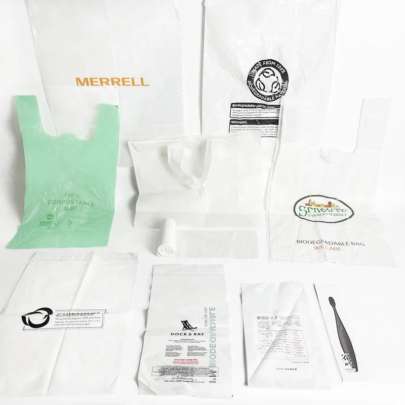 Eco Friendly bio degradable compostable shopping tshirt bags biodegradable plastic plant based material PLA garbage