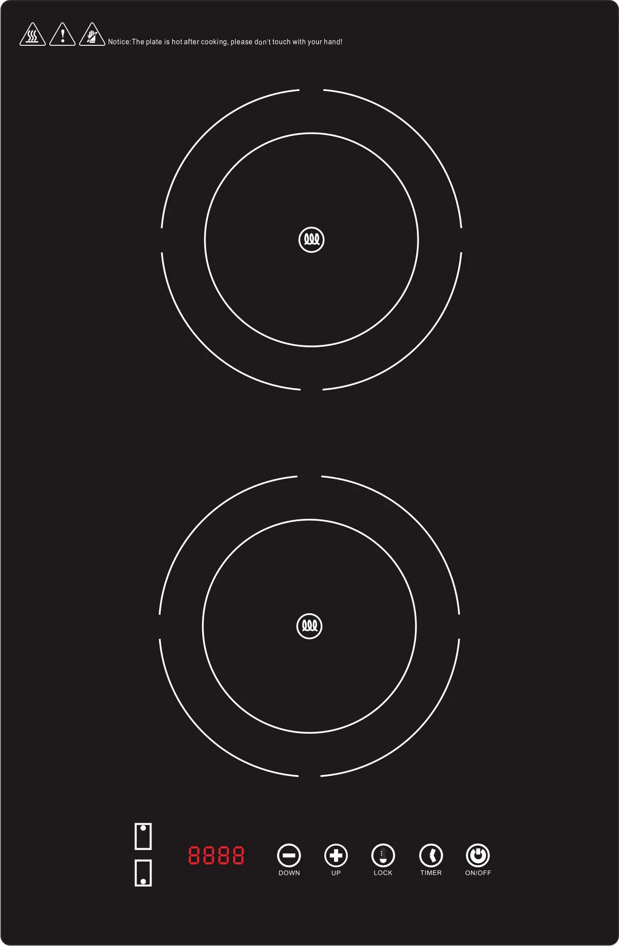 Vertical Cooktop Ceramic Two Heating Zone 120V for USA Dual burner