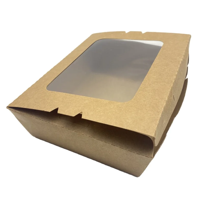 Wholesale Kraft Paper Food Box Salad Fruit Takeaway Box Lunch Packaging Box With PET PP Window