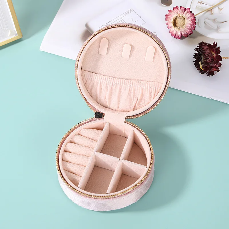 10cm Small Portable Travel Jewelry Organizer Jewelry Accessory Gift Storage Case Round Velvet Jewelry Box