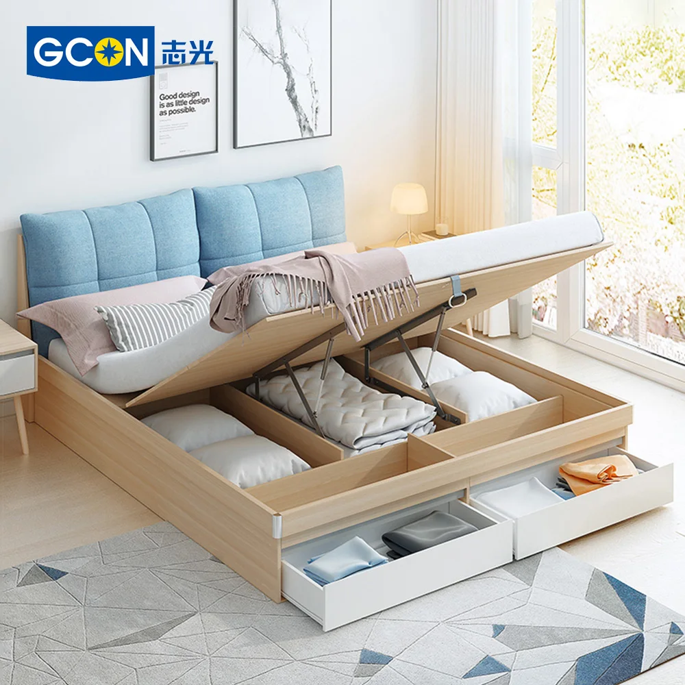 Modern MDF Board Bed Frame with Lift Top & Drawers Storage Wooden Full Queen King Size Platform Bed