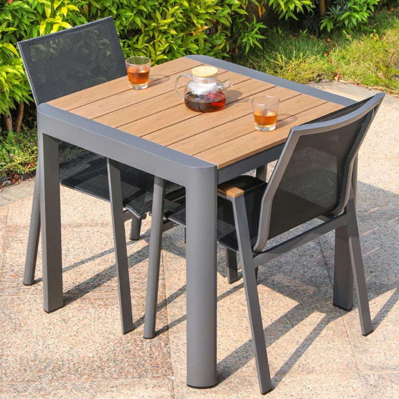 Garden Outdoor patio furniture Aluminum Frame Plastic Wood Table Leisure Outdoor Dining Table Chair Sets