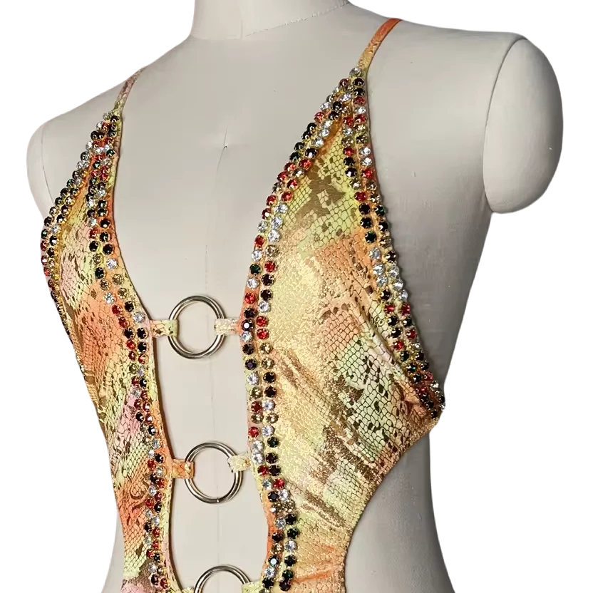 Leopard Prints Rhinestones Swimwear One Piece Bodysuit  Competition Outfits Performance Wear Rhythmic Gymnastics Leotard