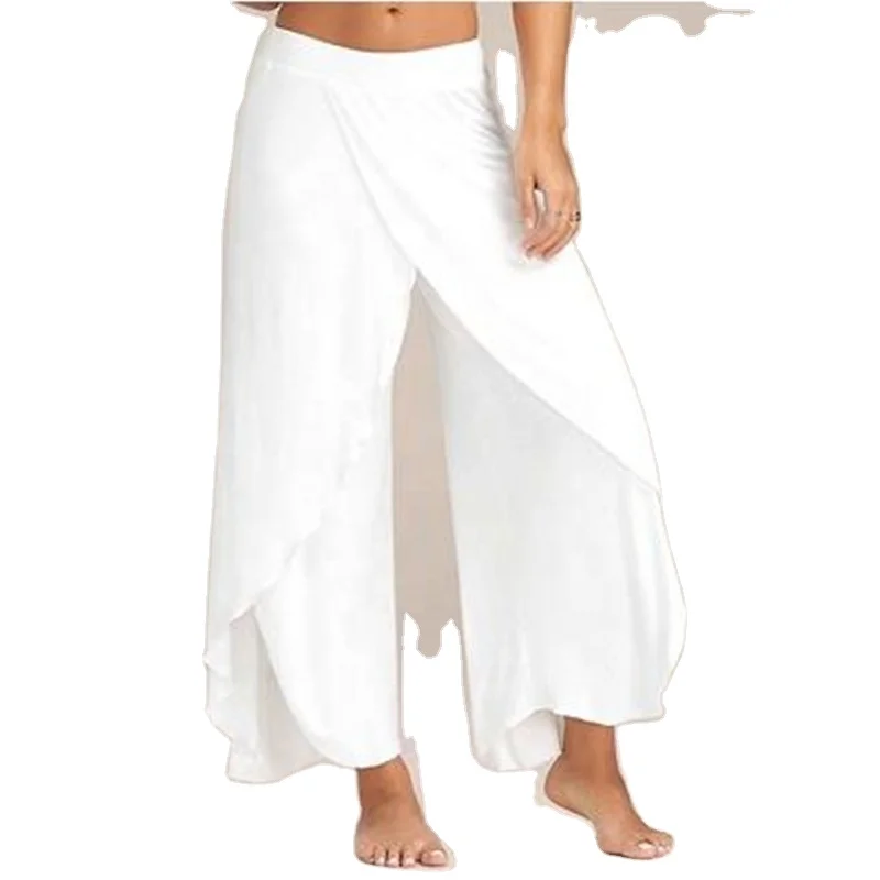 Puimentiua 2020 Summer Chiffon Irregular Side Pants Women Causal Wide Leg Split Trousers