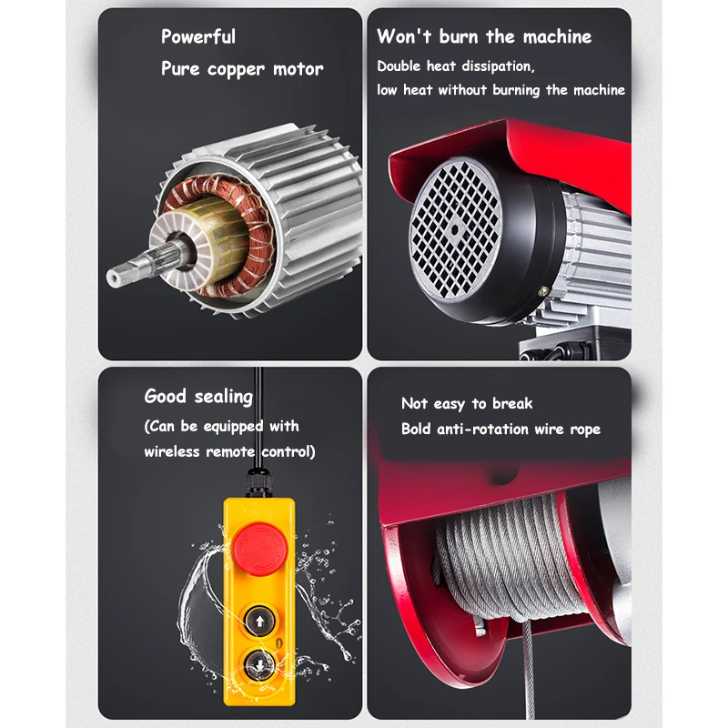 Factory direct supply 1t Micro Electrical Lifting Pulley wire rope crane hoist with remote control winch Mini Construction Hoist