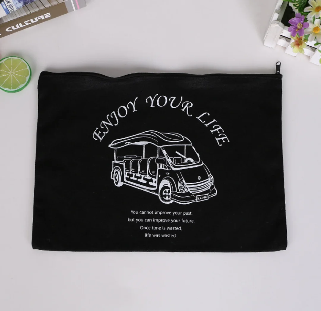 Stationery Student Organizer Canvas Zipper Document File Bag