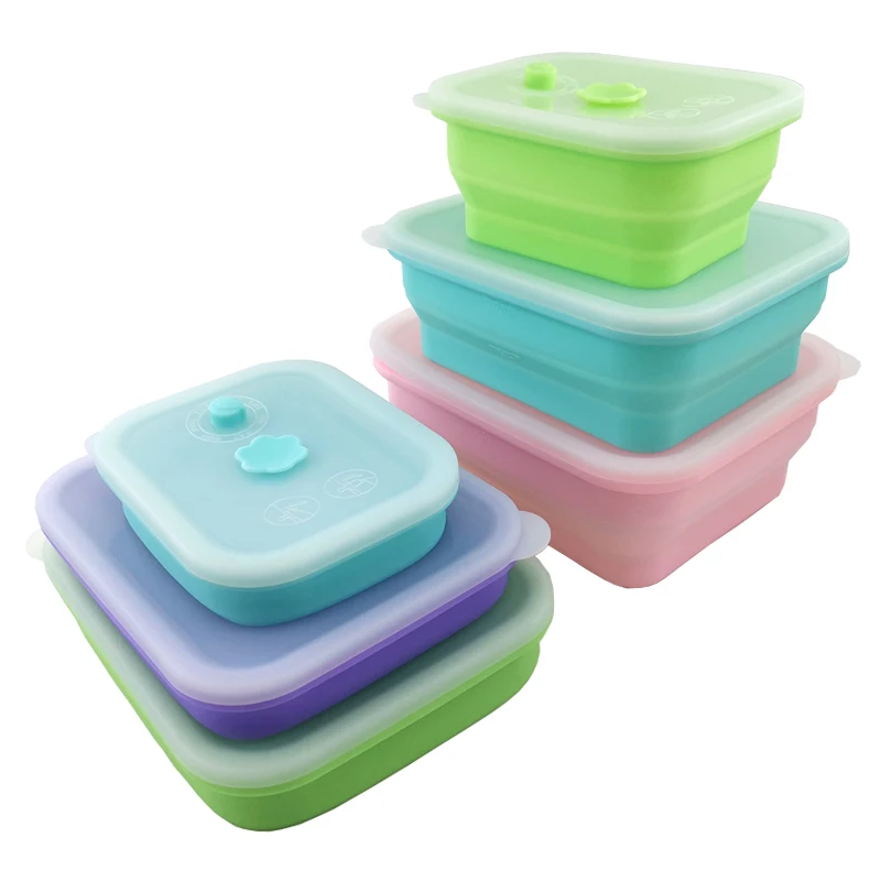 BPA Free Microwavable Dishwasher Safe Portable Kids Bento Collapsible Food Storage Container Silicone Lunch Box