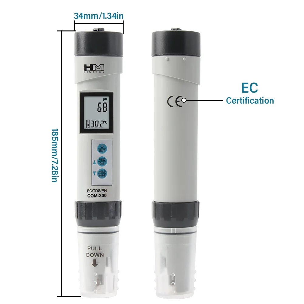 Цифровой COM300 EC TDS PH 4 в 1 комбинированный измеритель температуры тестер водонепроницаемый с ATC
