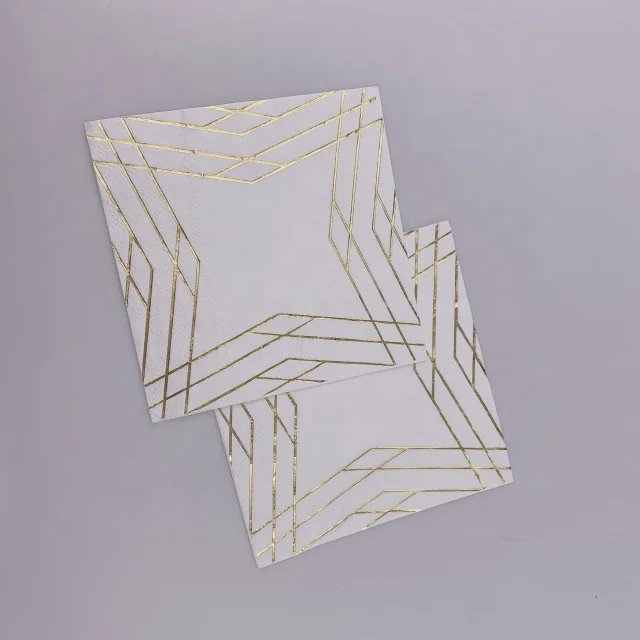 5 inch Decorative Beverage Cocktail Paper Napkin,Gold Foil Strip Dot Serviette Sliver Foiled For Home Hotel Restaurant
