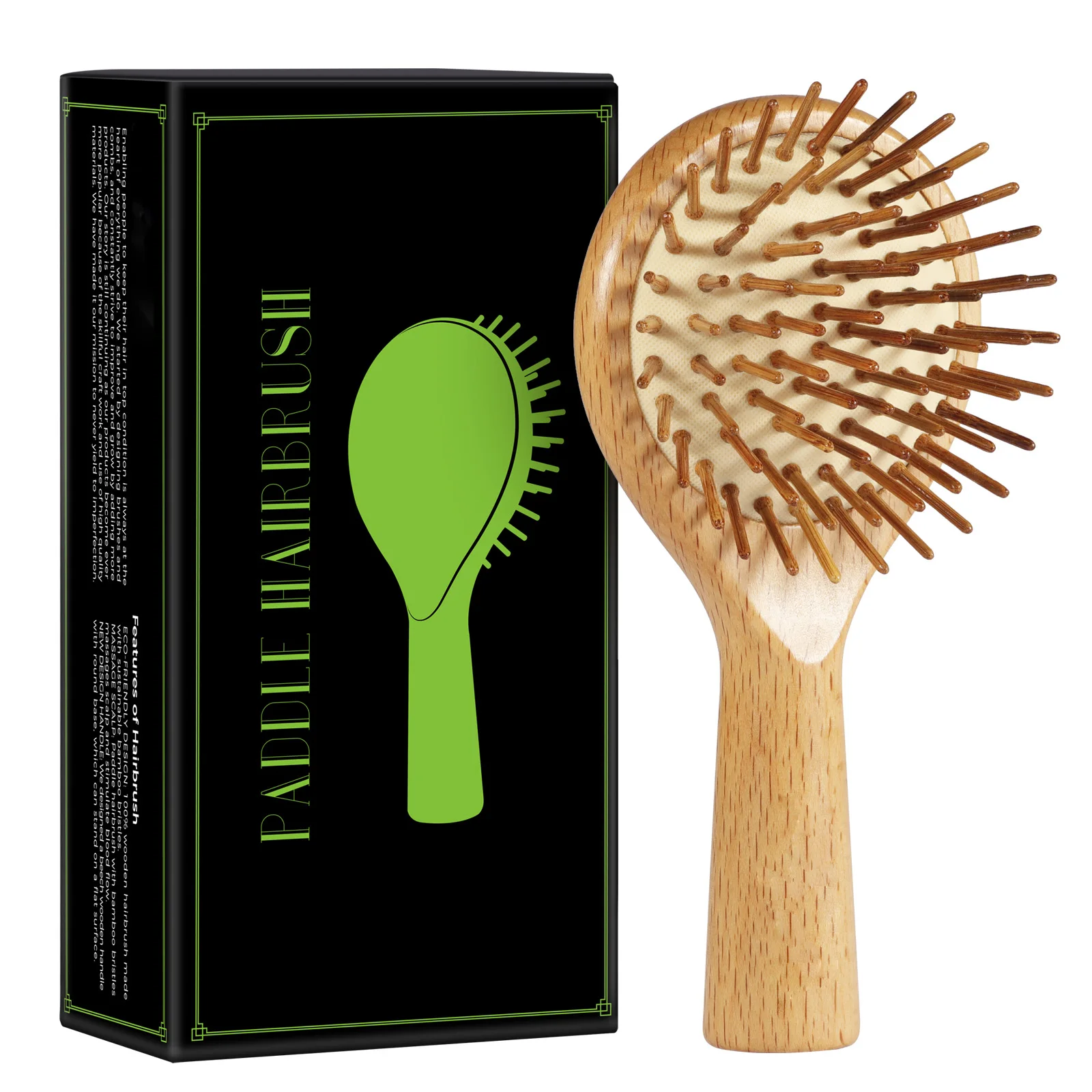Professional bamboo hair brush/hair wide tooth comb detangling wooden massage custom hair brush pressing comb