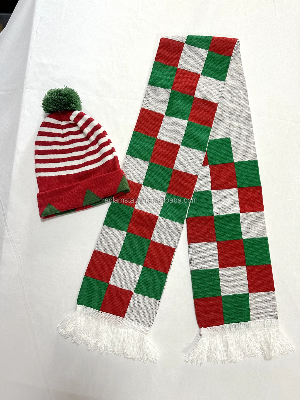 Winter Beanie Hats with  pom pom ball on top and Customized own design trophy star yellow blue Scarf  Set