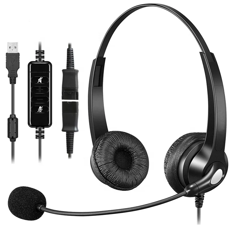 Binaural Quick Disconnect Call Center USB Headset with Volume Control
